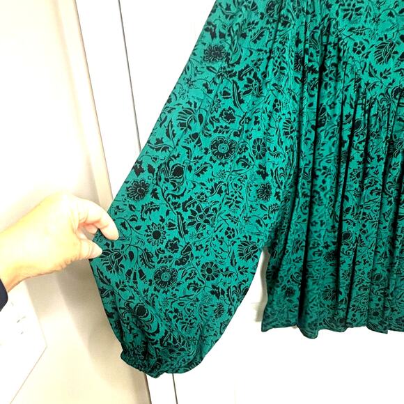 Knox Rose Wms XL Green Black Floral Tunic Popover Boho Dark Cottagecore Peasant - Picture 6 of 7